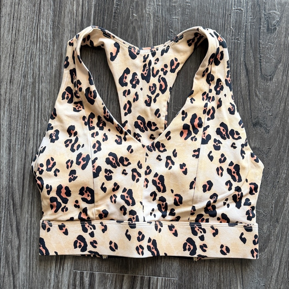 Fabletics Tan and Black Leopard Sports Bra